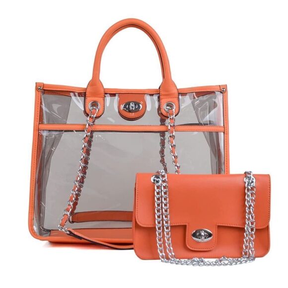 Large Clear Tote Bag Set Orange - Picture 1 of 6